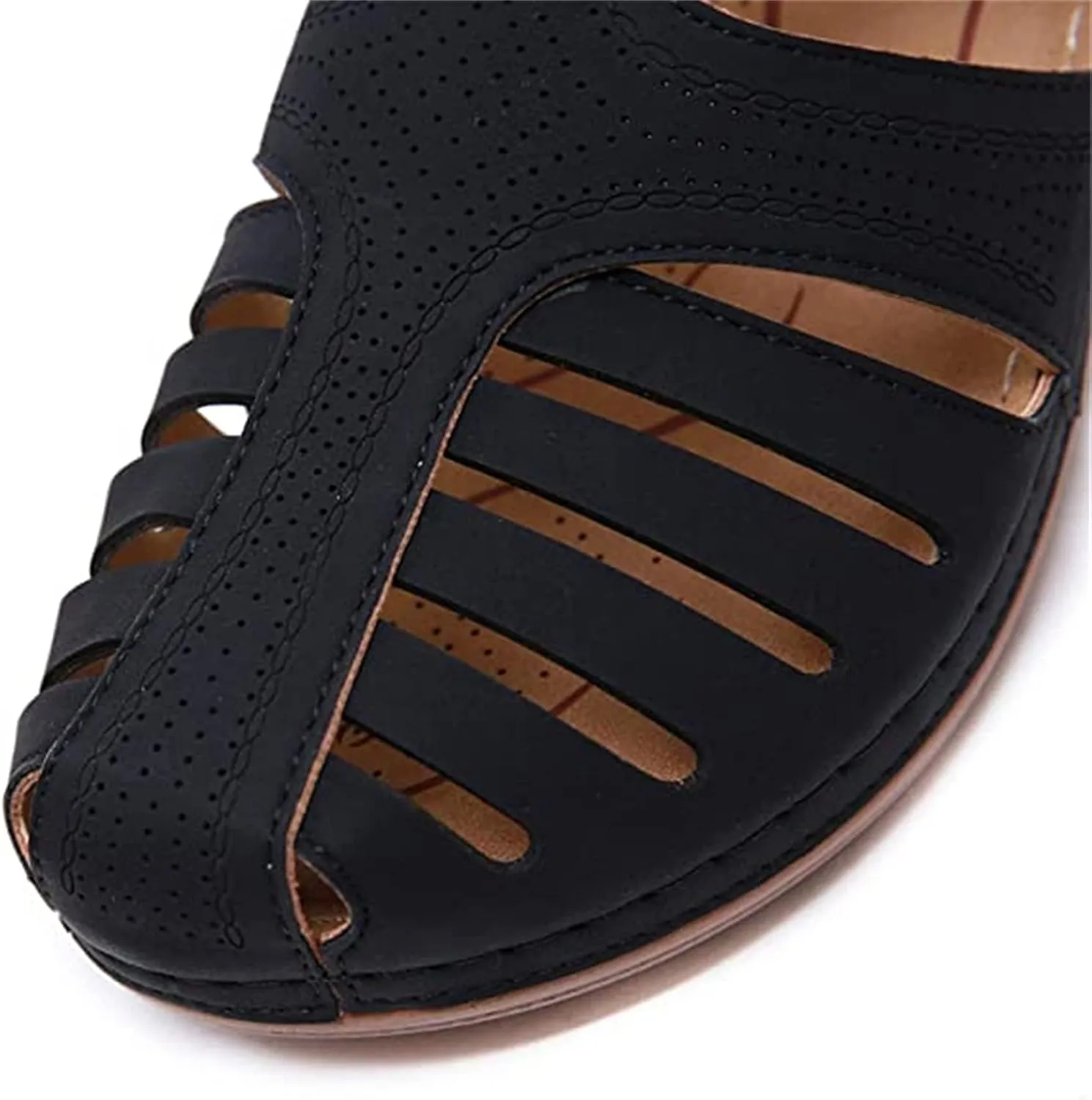 Sandals for Women Casual Summer Closed Toe Sandals Comfortable Bohemia Moccasins Hollow Vintage Out Casual Vintage Wedge Ankle Strap Breathable Flats Shoes,Pink,US6/EU37