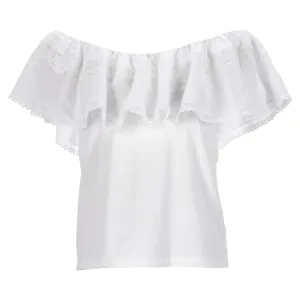 Sandro Paris Mauve Off-The-Shoulder Blouse in White Cotton