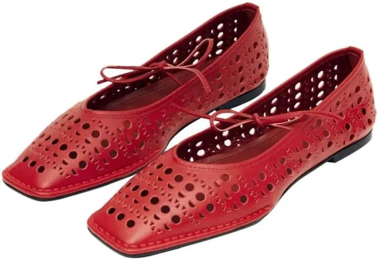 Seborluys Lace Up Square Toe Ballet Flats Shoes for Women Mary Jane Flat Shoe Breathable Leather Loafers Comfortable Slip-On Summer Ballerina Footwear for 2025