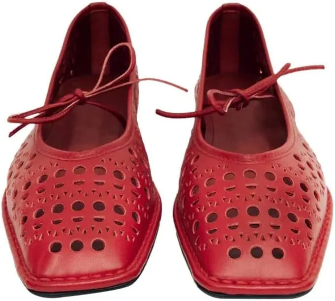 Seborluys Lace Up Square Toe Ballet Flats Shoes for Women Mary Jane Flat Shoe Breathable Leather Loafers Comfortable Slip-On Summer Ballerina Footwear for 2025