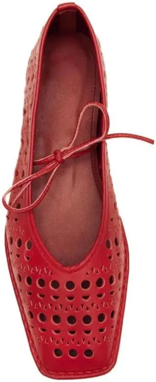 Seborluys Lace Up Square Toe Ballet Flats Shoes for Women Mary Jane Flat Shoe Breathable Leather Loafers Comfortable Slip-On Summer Ballerina Footwear for 2025