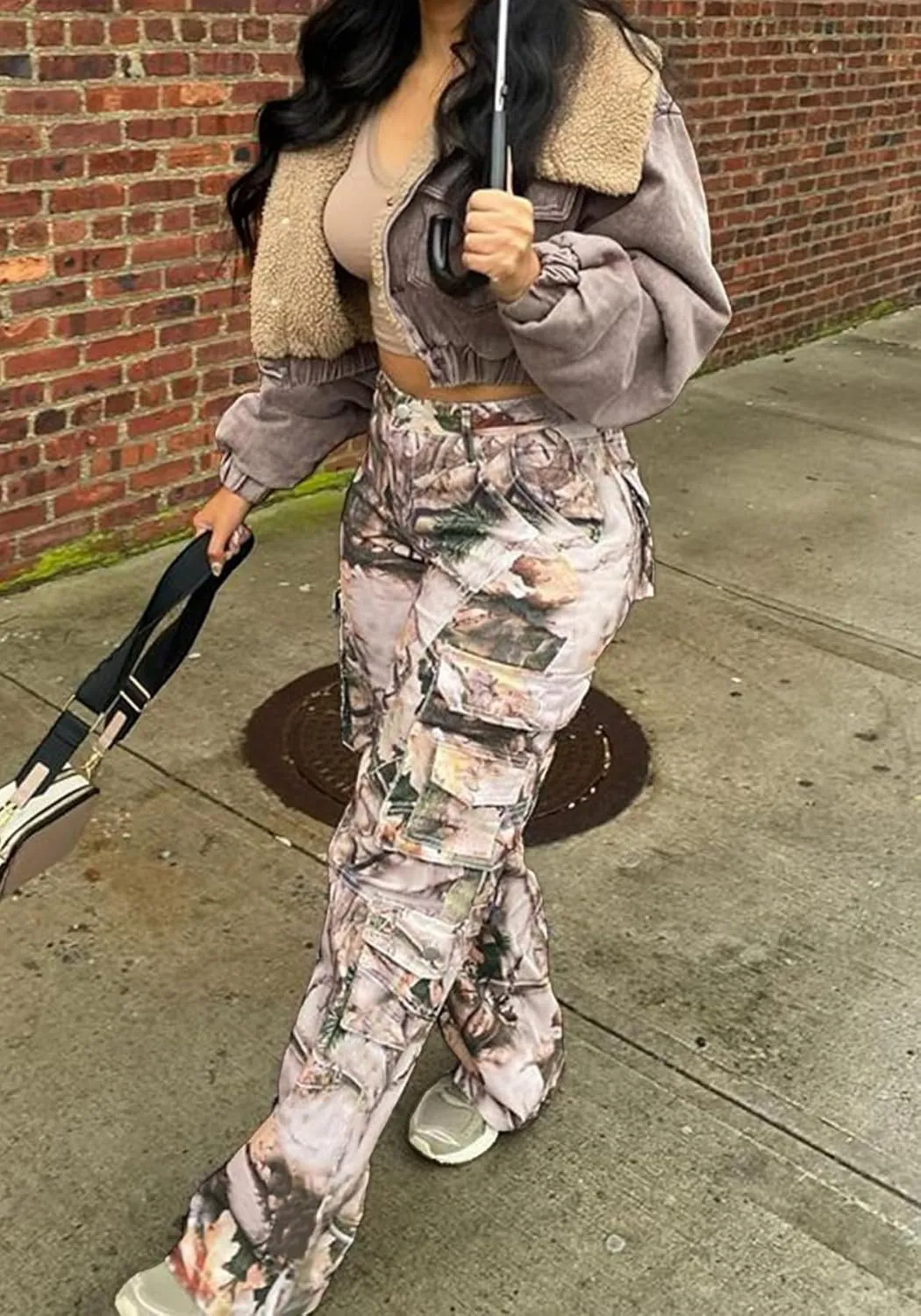 Seltaon Fall Camo Pants for Women Camouflage Army Fatigue Wide Leg Baggy Pants Trousers Plus Size