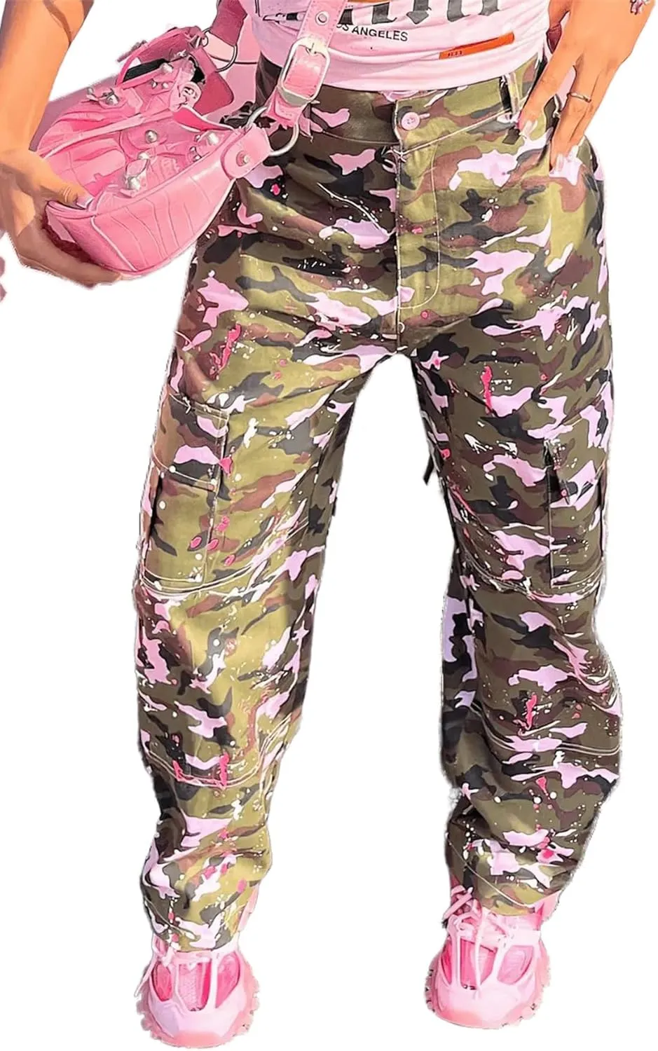 Seltaon Fall Camo Pants for Women Camouflage Army Fatigue Wide Leg Baggy Pants Trousers Plus Size