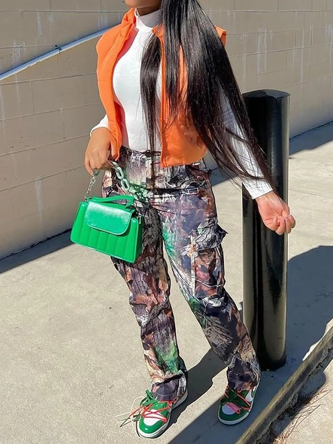 Seltaon Fall Camo Pants for Women Camouflage Army Fatigue Wide Leg Baggy Pants Trousers Plus Size