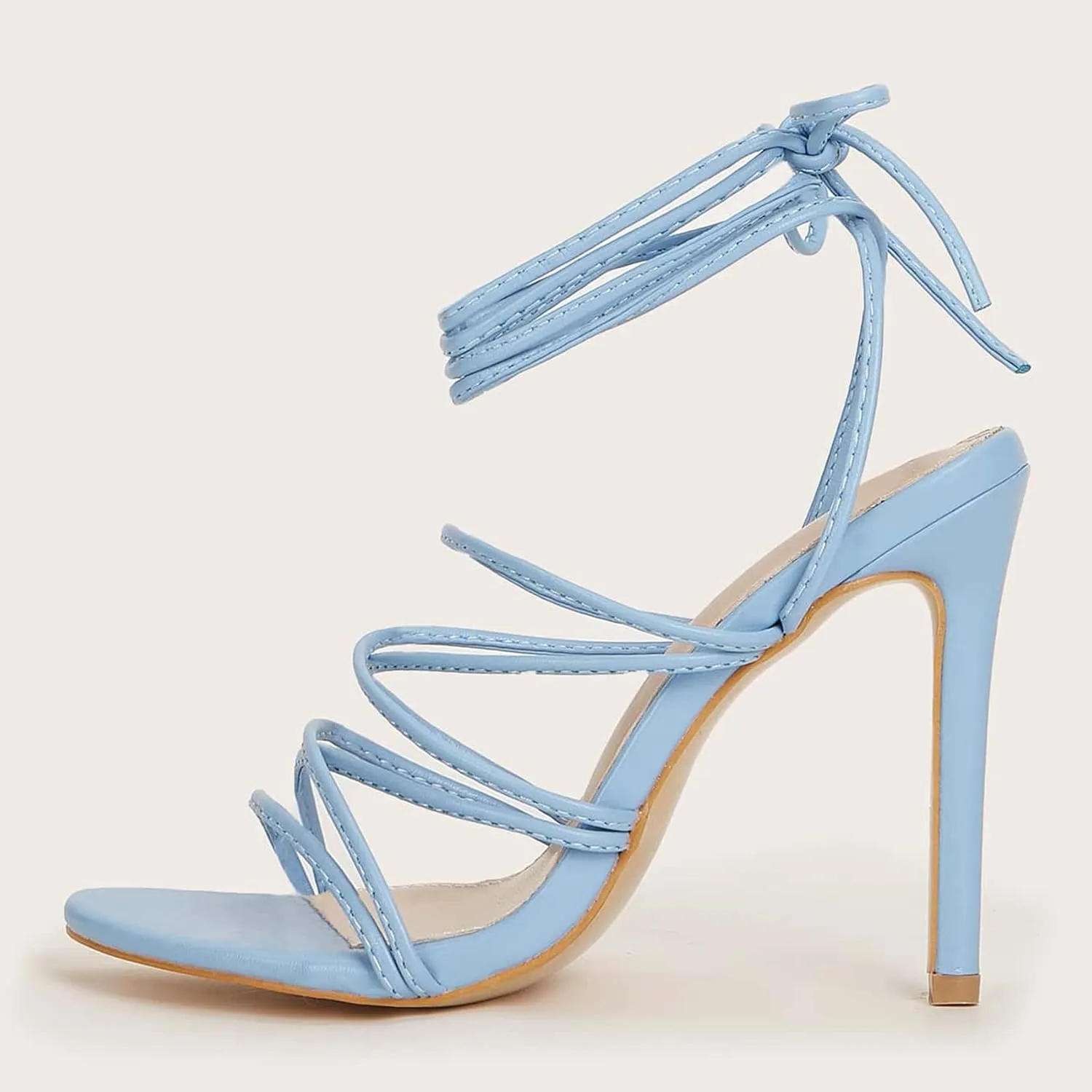 SHEMEE Women's Stiletto High Heel Cross Strappy Sandals Gladiator Roman Style Rope Tie Up Round Toe Summer Shoes