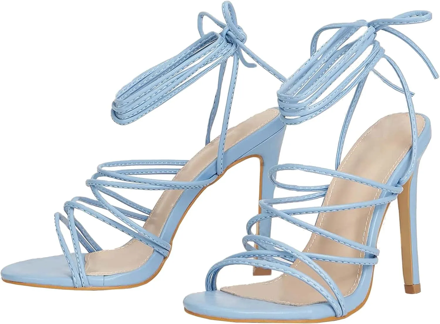 SHEMEE Women's Stiletto High Heel Cross Strappy Sandals Gladiator Roman Style Rope Tie Up Round Toe Summer Shoes