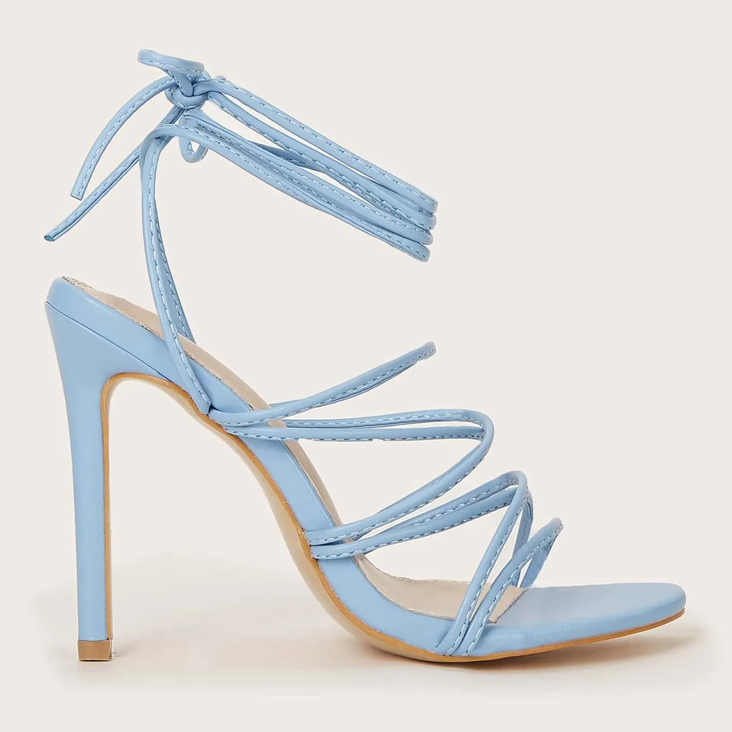 SHEMEE Women's Stiletto High Heel Cross Strappy Sandals Gladiator Roman Style Rope Tie Up Round Toe Summer Shoes