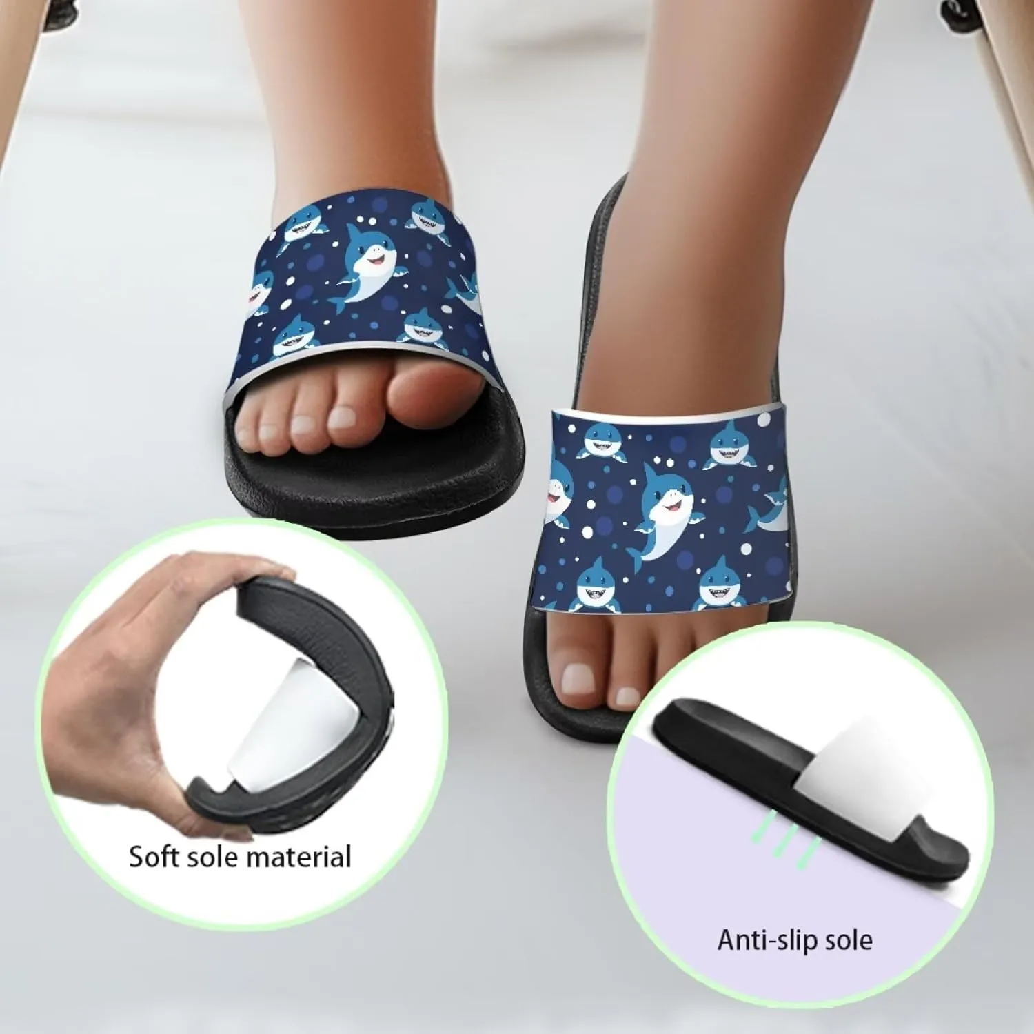 Shower Slippers for Toddler Little Big Kids Slip-On Lightweight Pool Open Toe Sandals for Beach with EVA Sole