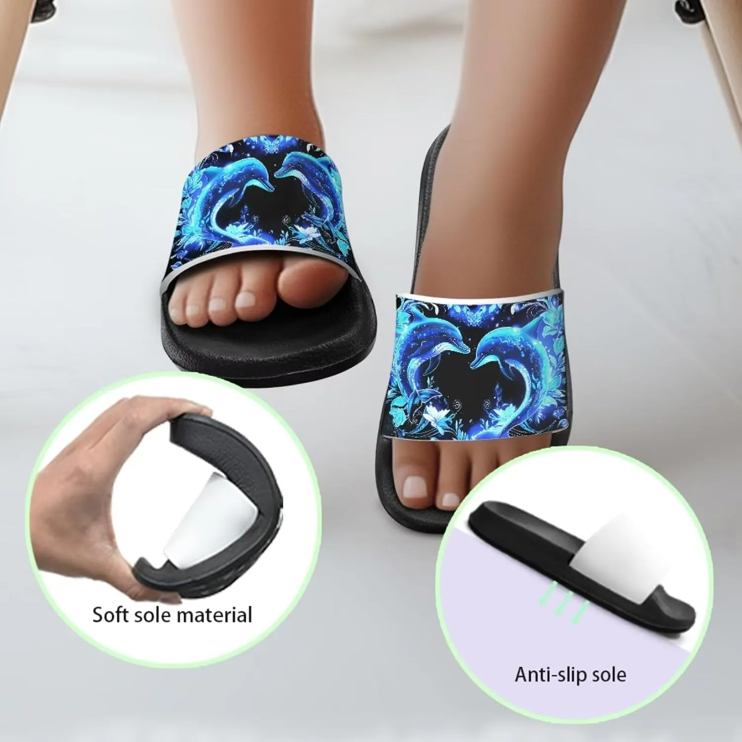 Shower Slippers for Toddler Little Big Kids Slip-On Lightweight Pool Open Toe Sandals for Beach with EVA Sole