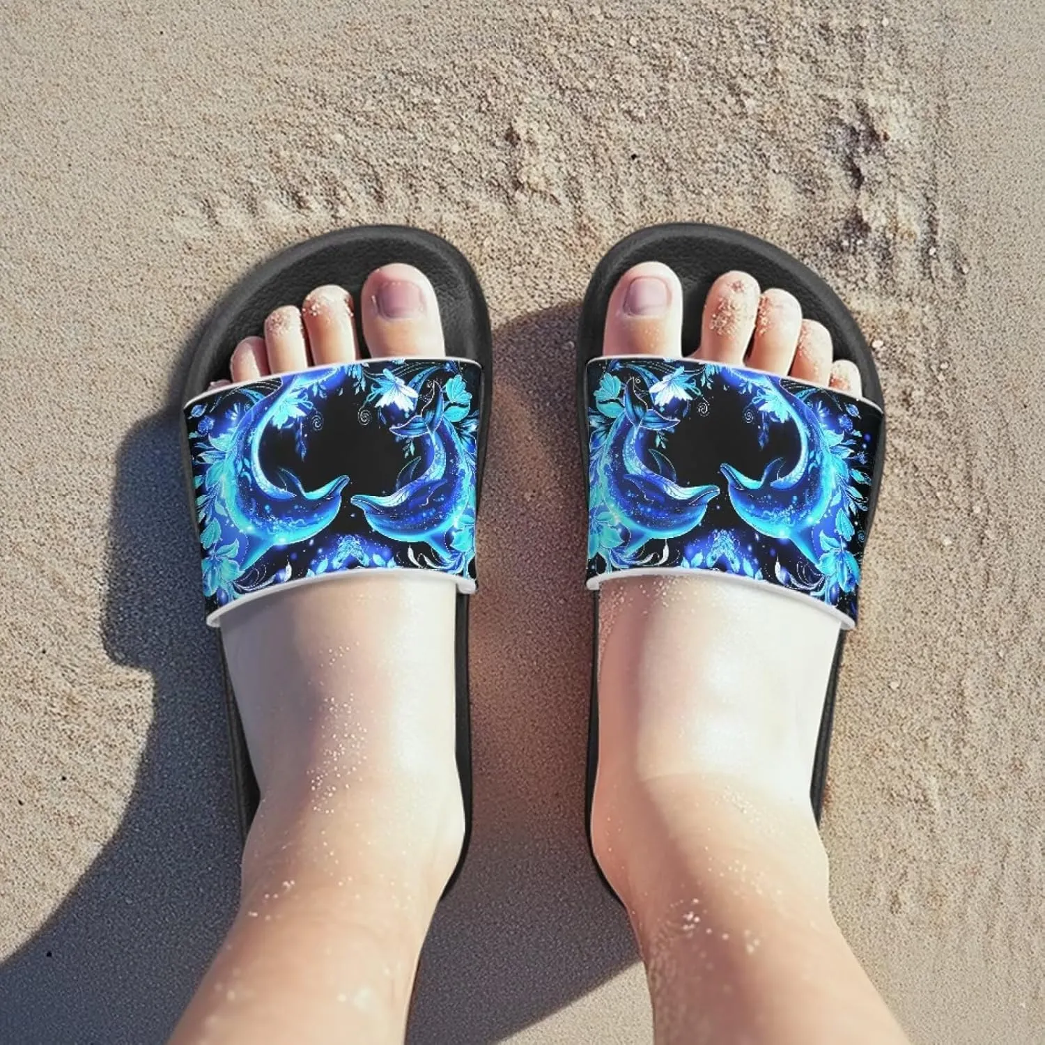 Shower Slippers for Toddler Little Big Kids Slip-On Lightweight Pool Open Toe Sandals for Beach with EVA Sole