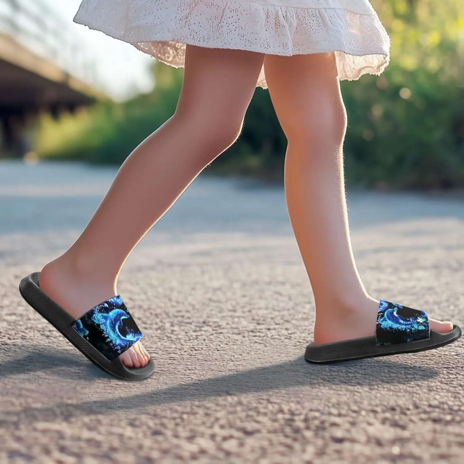 Shower Slippers for Toddler Little Big Kids Slip-On Lightweight Pool Open Toe Sandals for Beach with EVA Sole