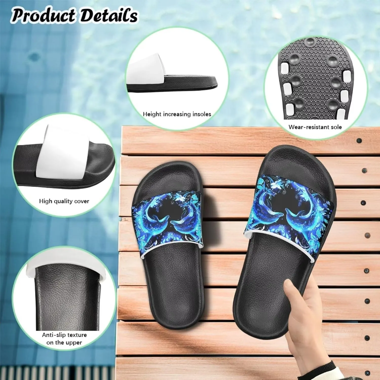 Shower Slippers for Toddler Little Big Kids Slip-On Lightweight Pool Open Toe Sandals for Beach with EVA Sole