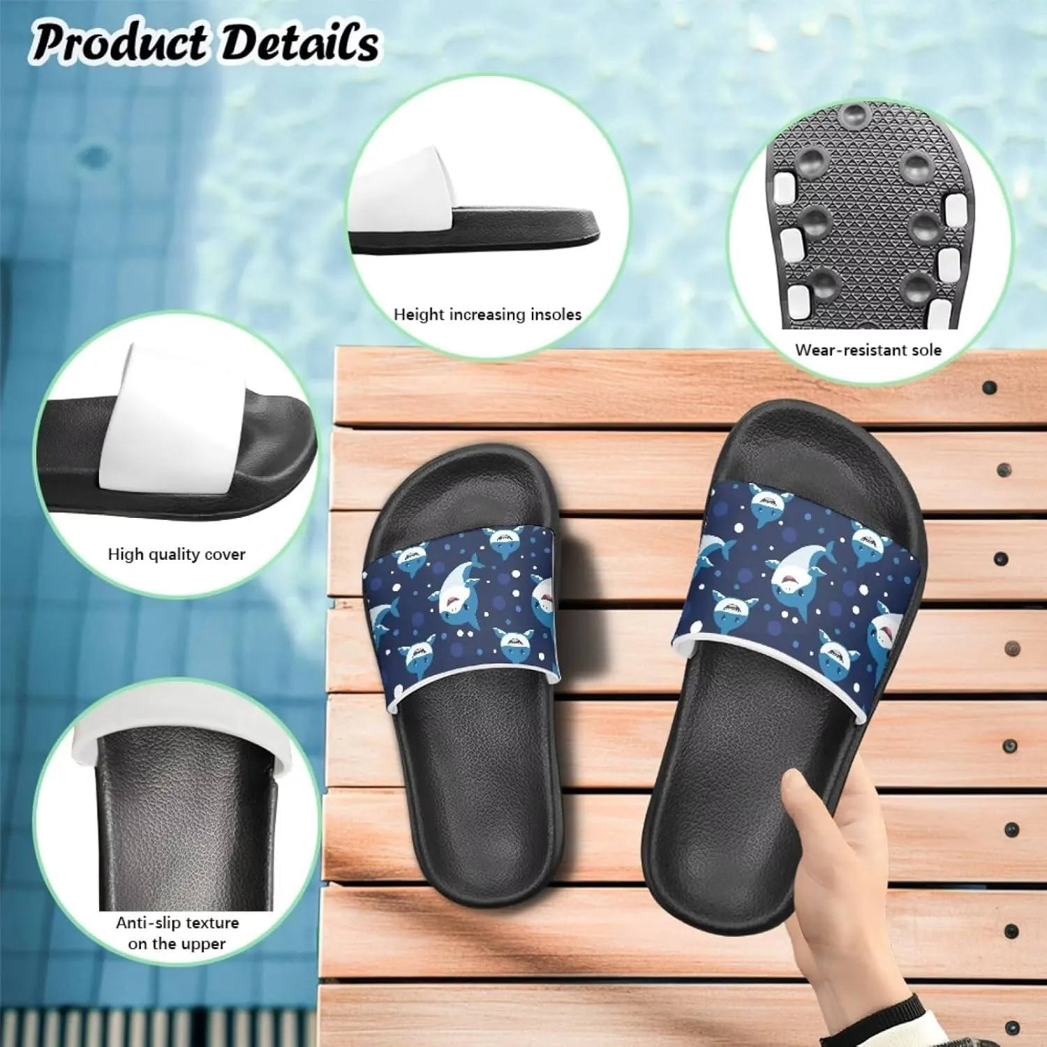 Shower Slippers for Toddler Little Big Kids Slip-On Lightweight Pool Open Toe Sandals for Beach with EVA Sole