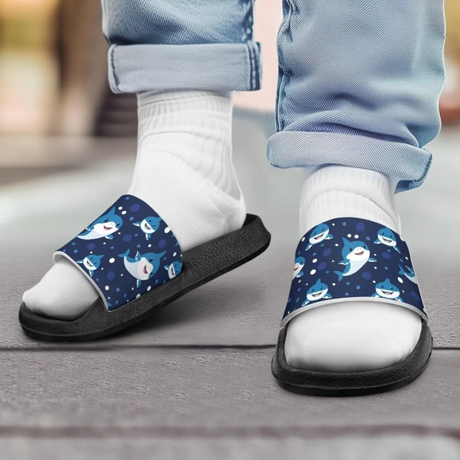 Shower Slippers for Toddler Little Big Kids Slip-On Lightweight Pool Open Toe Sandals for Beach with EVA Sole