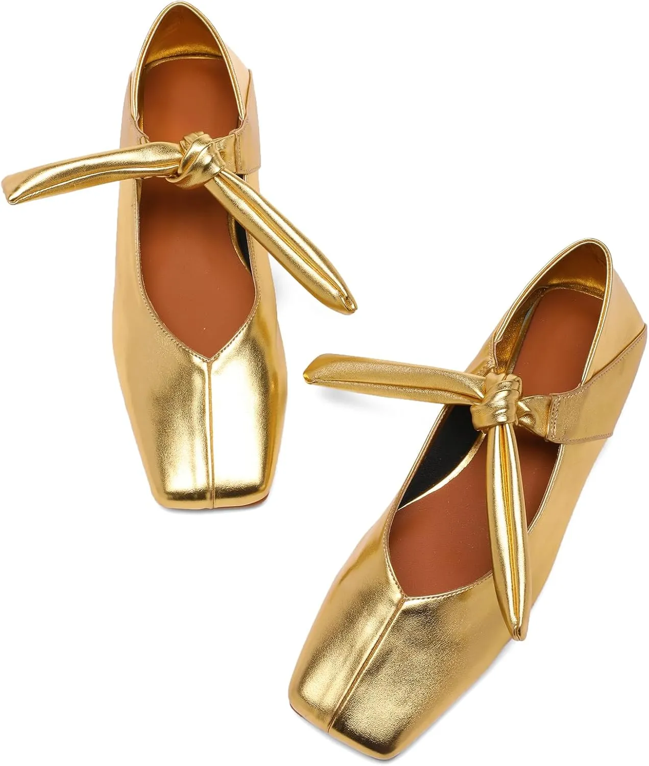 Silver Bow Ballet Flats Shoes for Women Bow Tie Slip On Mary Jane Flats Square Toe Casual Dress Ballerina Shoes