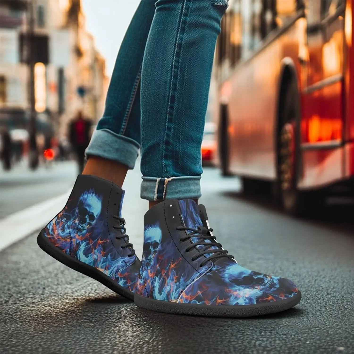 Skull High Top Work Barefoot Shoes Running Sneakers Non Slip Walking Tennis Shoes for Women Men