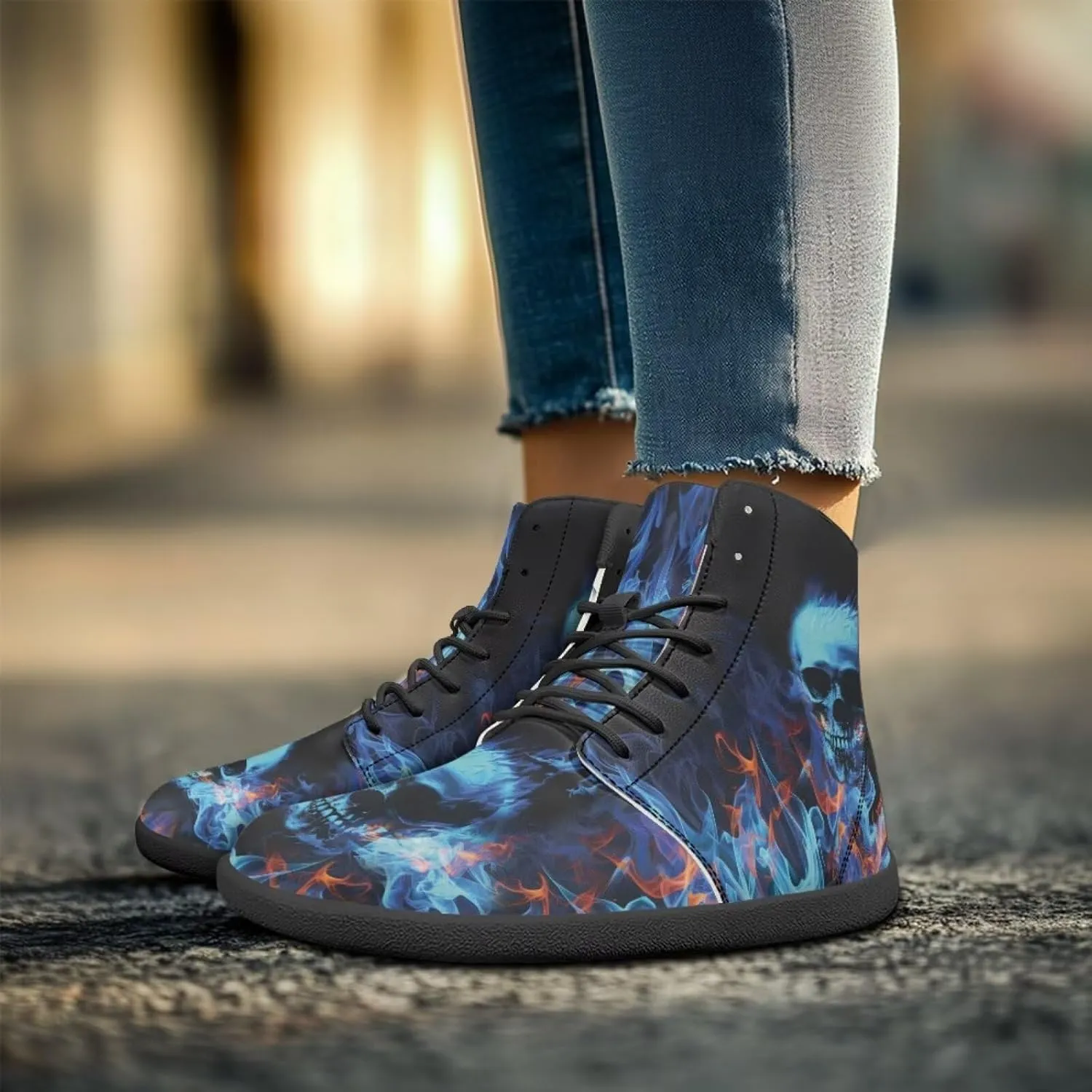 Skull High Top Work Barefoot Shoes Running Sneakers Non Slip Walking Tennis Shoes for Women Men