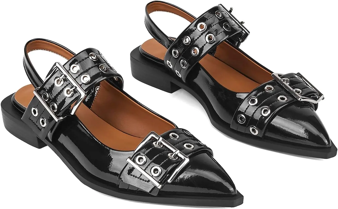 Slingback Ballet Flats for Women, Flats Closed Toe Ankle Strap Pump Shoes Flats Formal Dressy Comfortable Casual Classic Office Party Shoes
