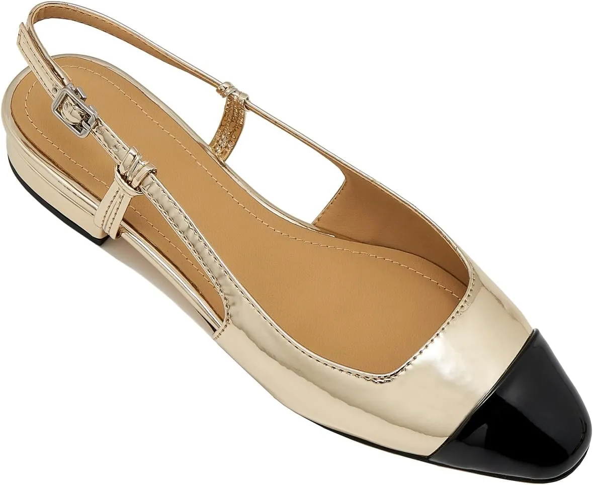 Slingback Flats for Women Cap Toe Two Tone Flat Pumps Work Office Shoes