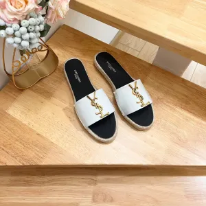 SLIPPER Multi-device compatible AND Saint Laurent WHITE Compliance-certified LOGO CALFSKIN BLACK SL YVES