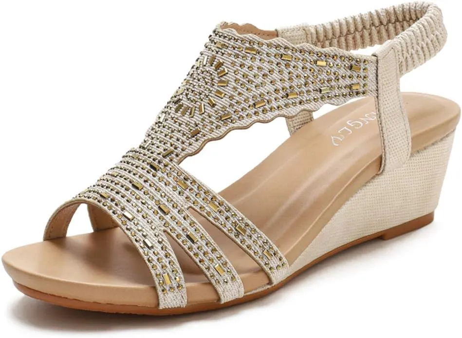 SO SIMPOK Women Casual Walking Comfortable Wedge Sandals Retro Summer Beach Soft Sandals