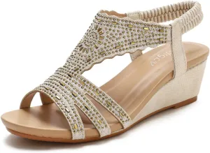 SO SIMPOK Women Casual Walking Comfortable Wedge Sandals Retro Summer Beach Soft Sandals