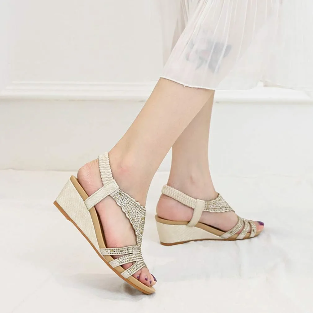 SO SIMPOK Women Casual Walking Comfortable Wedge Sandals Retro Summer Beach Soft Sandals