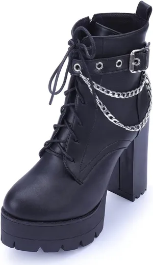 SO SIMPOK Womens Fashion Lace Up Chunky Heel Goth Platform Ankle Boots Zipper Round Toe Punk Motorcycle Combat Riding Boots