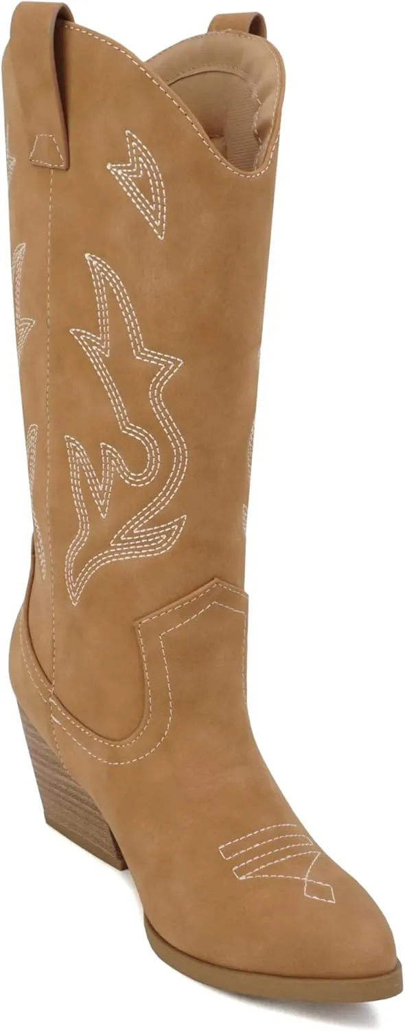 Soda Orville ~ Women Western Cowboy Stitched Pointe Toe Heel Ankle Mid Shaft Fashion Boots