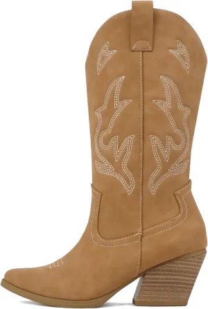 Soda Orville ~ Women Western Cowboy Stitched Pointe Toe Heel Ankle Mid Shaft Fashion Boots