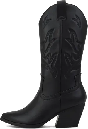 Soda Orville ~ Women Western Cowboy Stitched Pointe Toe Heel Ankle Mid Shaft Fashion Boots