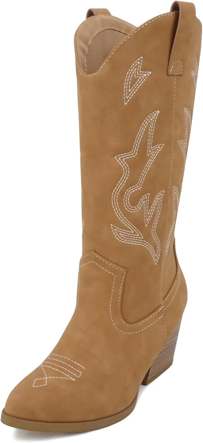 Soda Orville ~ Women Western Cowboy Stitched Pointe Toe Heel Ankle Mid Shaft Fashion Boots