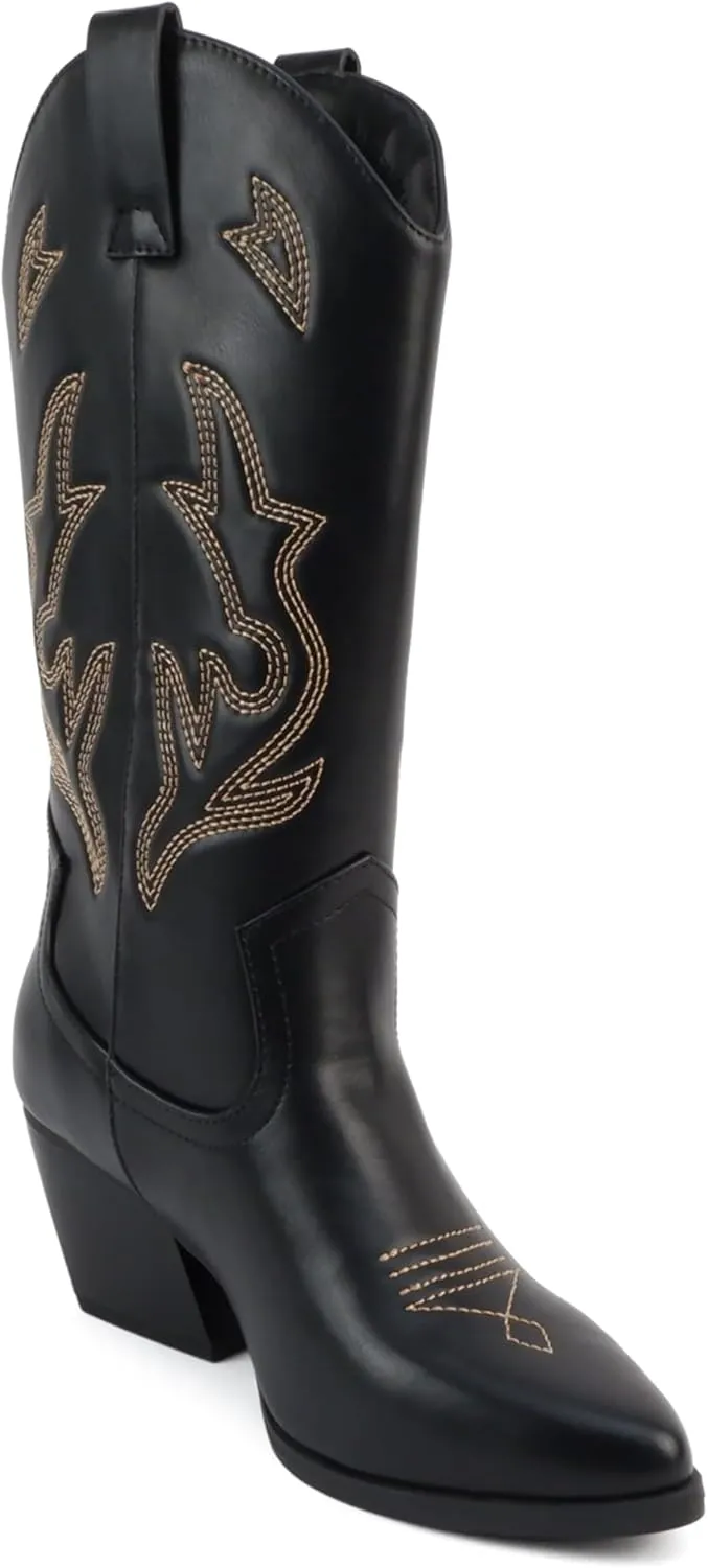 Soda Orville ~ Women Western Cowboy Stitched Pointe Toe Heel Ankle Mid Shaft Fashion Boots