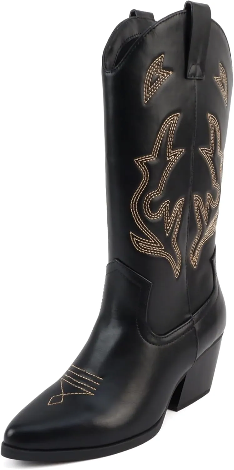 Soda Orville ~ Women Western Cowboy Stitched Pointe Toe Heel Ankle Mid Shaft Fashion Boots