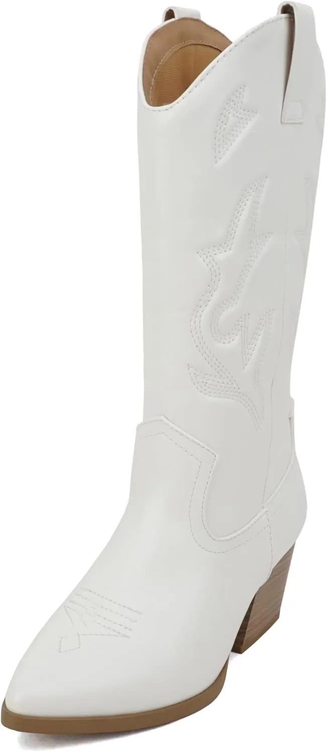 Soda Orville ~ Women Western Cowboy Stitched Pointe Toe Heel Ankle Mid Shaft Fashion Boots
