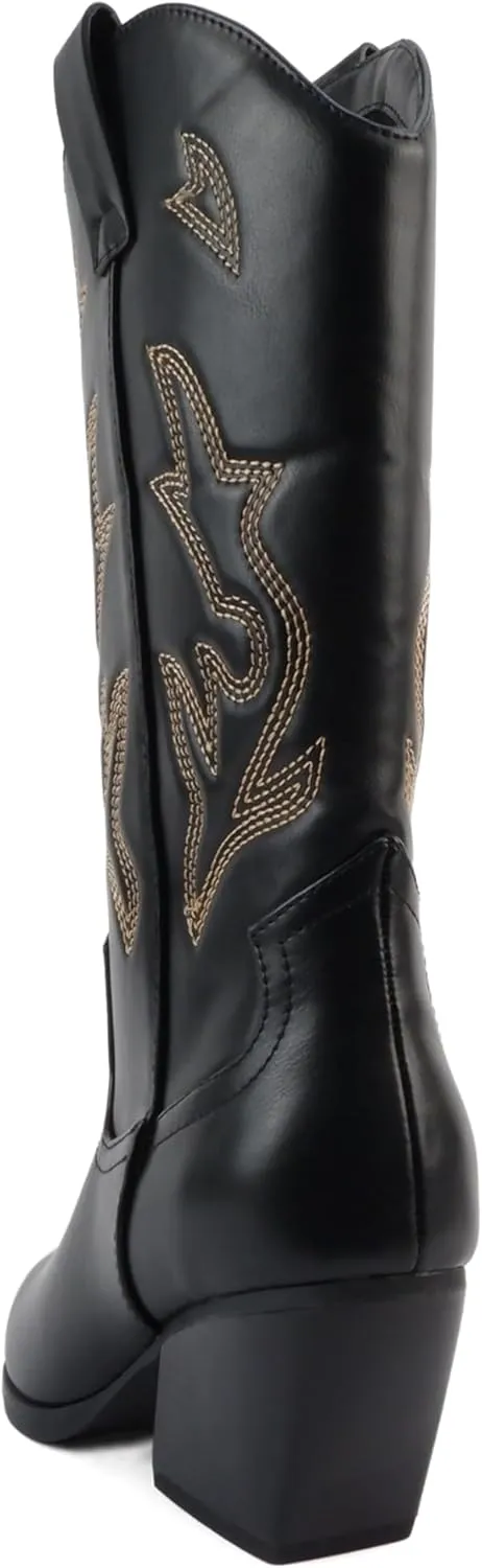 Soda Orville ~ Women Western Cowboy Stitched Pointe Toe Heel Ankle Mid Shaft Fashion Boots