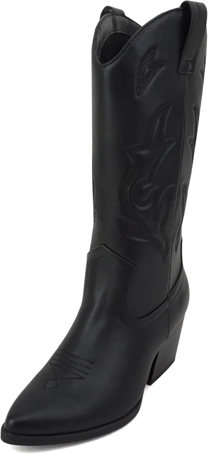Soda Orville ~ Women Western Cowboy Stitched Pointe Toe Heel Ankle Mid Shaft Fashion Boots