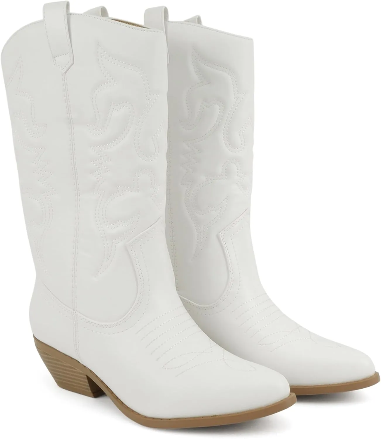 Soda “Rodeo” ~ Women's Knee High Western Cowboy Boots with Stitched Detailing, Pointed Toe, and Low Block Heel