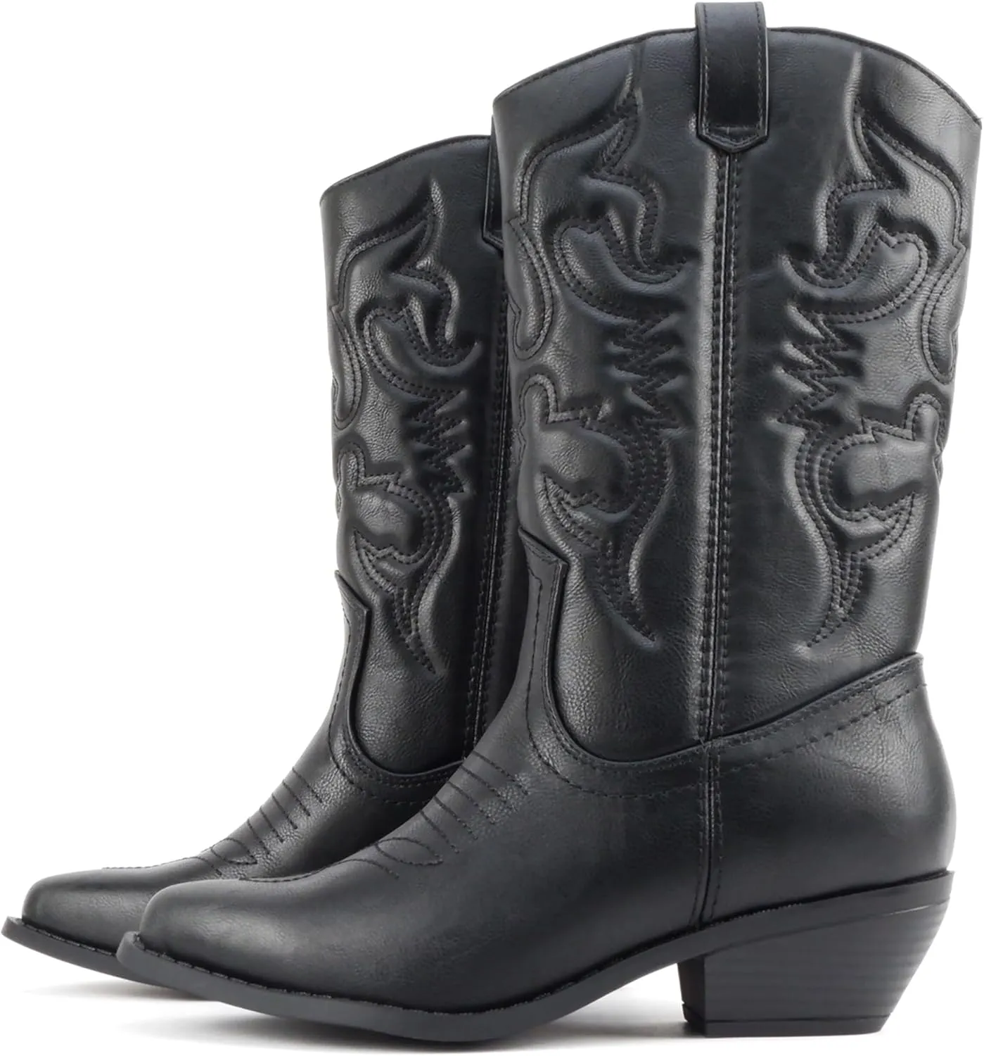 Soda “Rodeo” ~ Women's Knee High Western Cowboy Boots with Stitched Detailing, Pointed Toe, and Low Block Heel