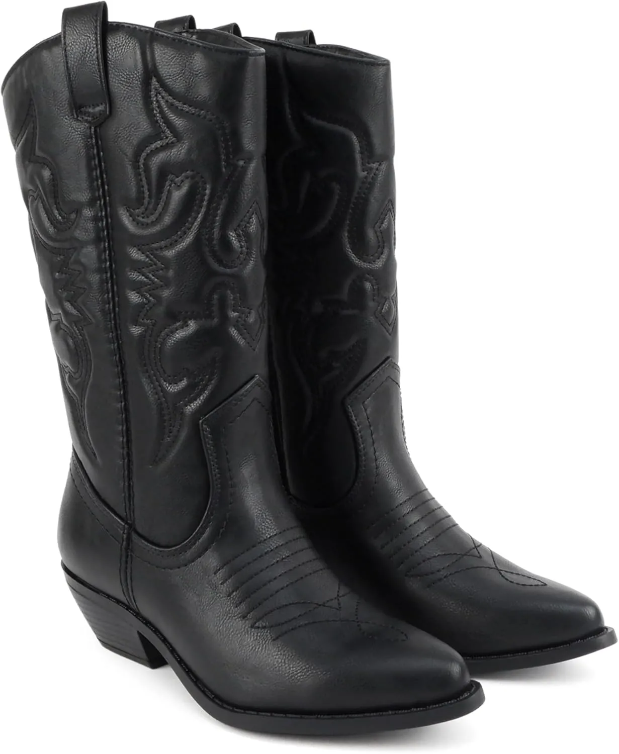 Soda “Rodeo” ~ Women's Knee High Western Cowboy Boots with Stitched Detailing, Pointed Toe, and Low Block Heel