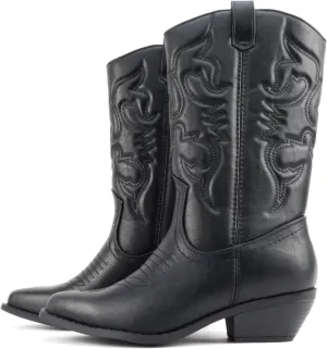 Soda “Rodeo” ~ Women's Knee High Western Cowboy Boots with Stitched Detailing, Pointed Toe, and Low Block Heel