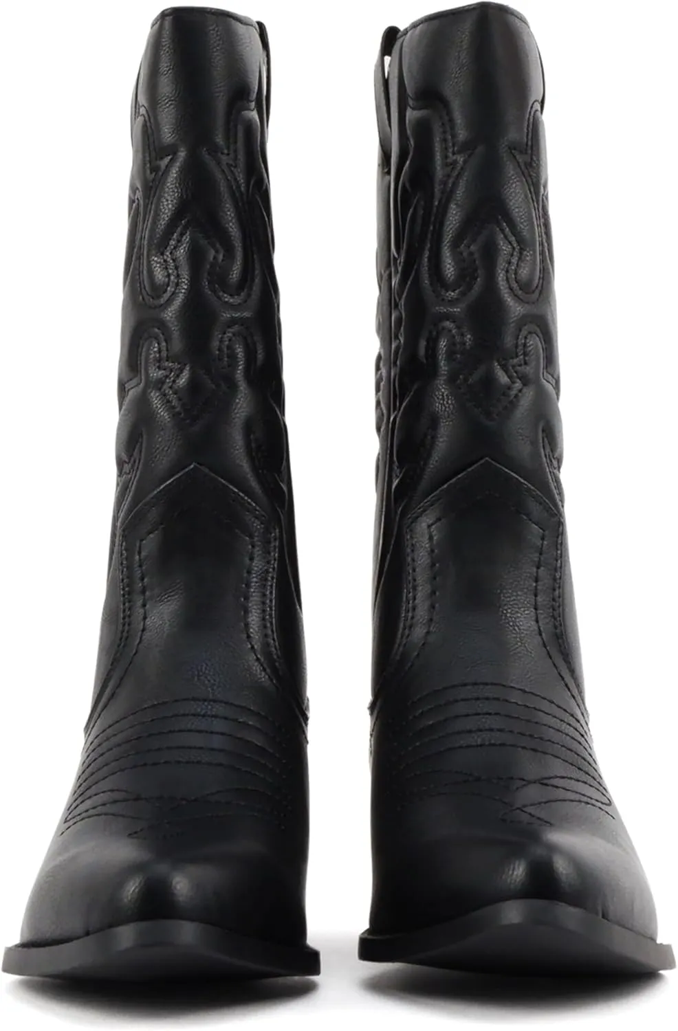 Soda “Rodeo” ~ Women's Knee High Western Cowboy Boots with Stitched Detailing, Pointed Toe, and Low Block Heel