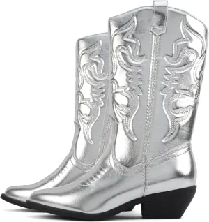Soda “Rodeo” ~ Women's Knee High Western Cowboy Boots with Stitched Detailing, Pointed Toe, and Low Block Heel