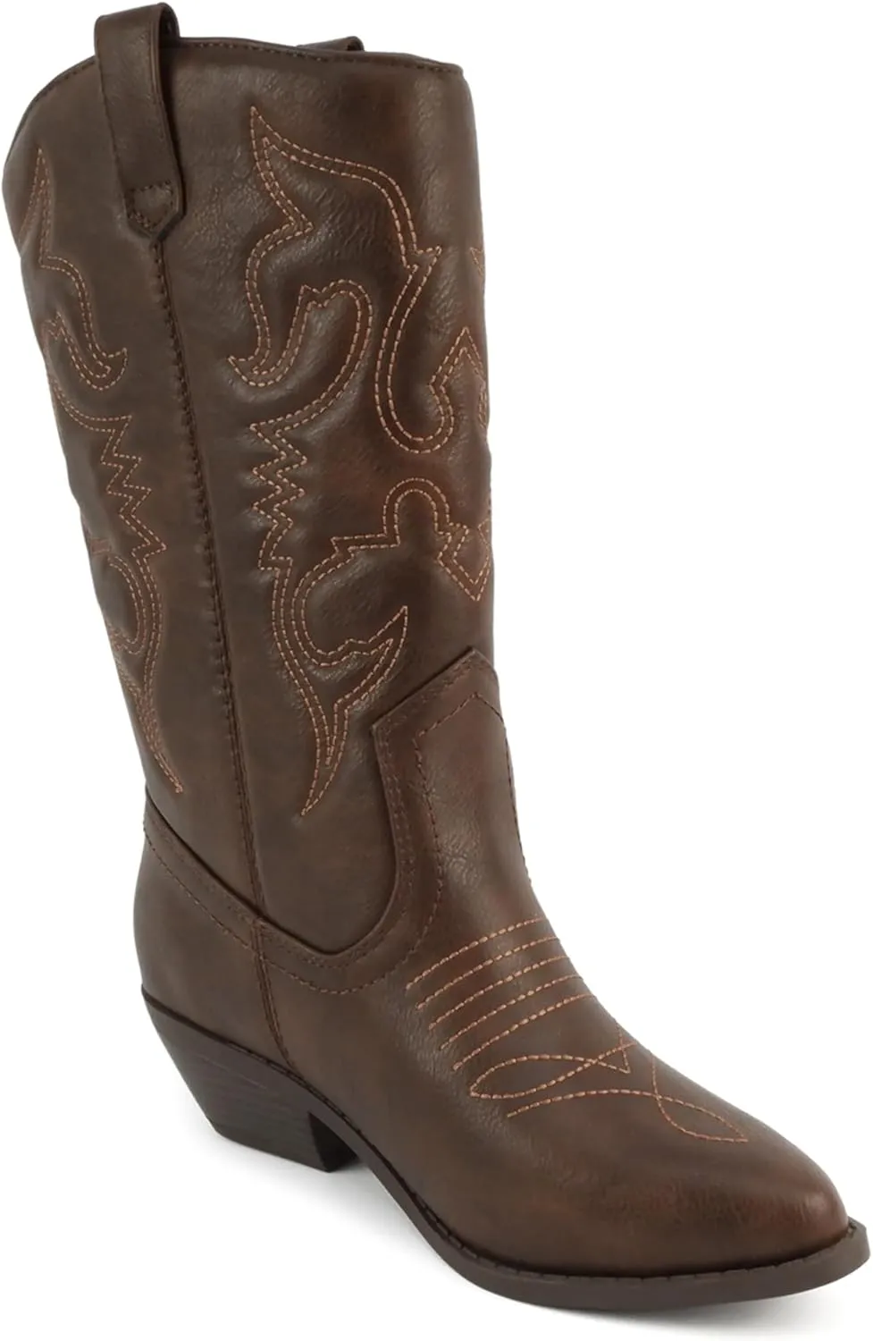 Soda “Rodeo” ~ Women's Knee High Western Cowboy Boots with Stitched Detailing, Pointed Toe, and Low Block Heel