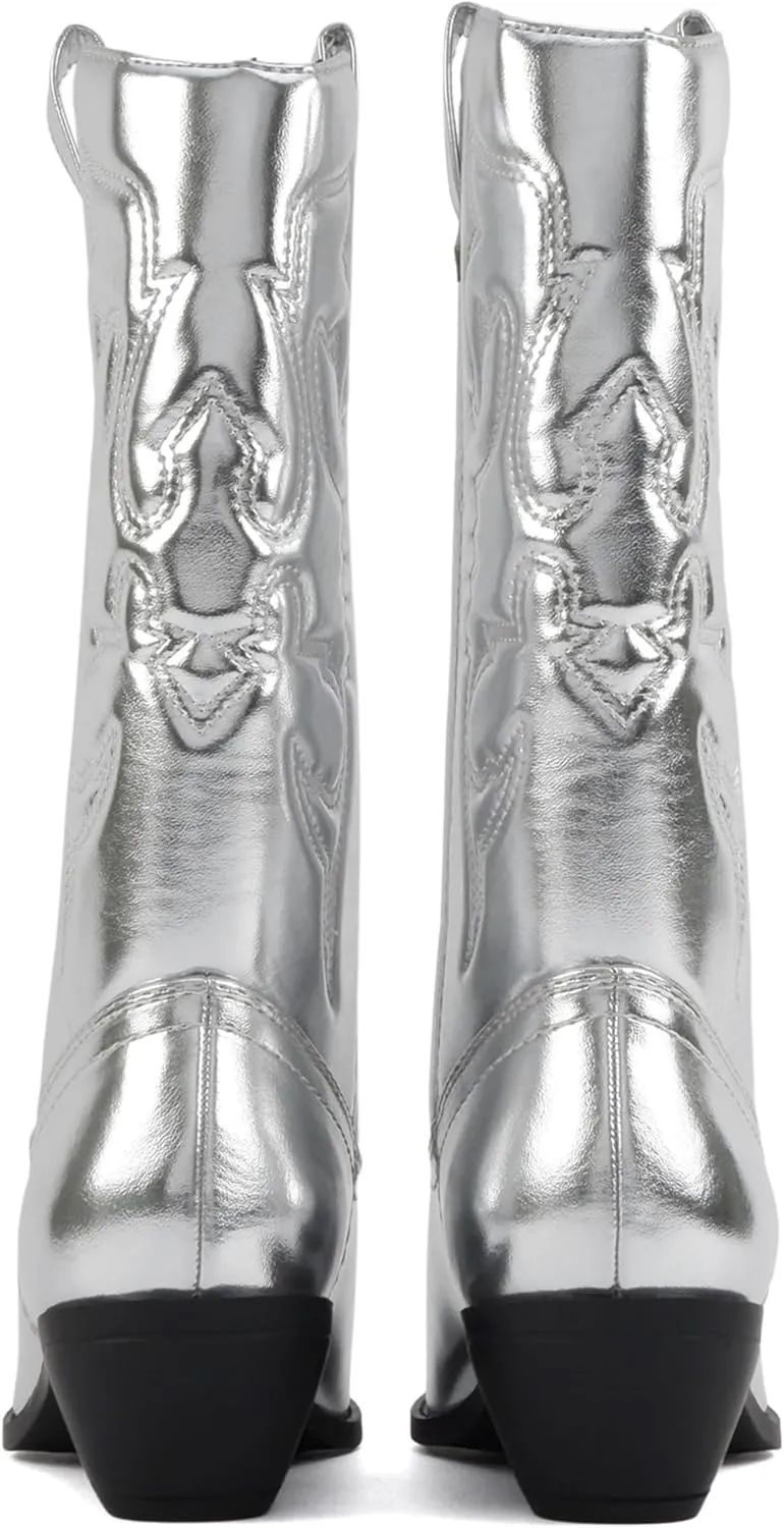 Soda “Rodeo” ~ Women's Knee High Western Cowboy Boots with Stitched Detailing, Pointed Toe, and Low Block Heel