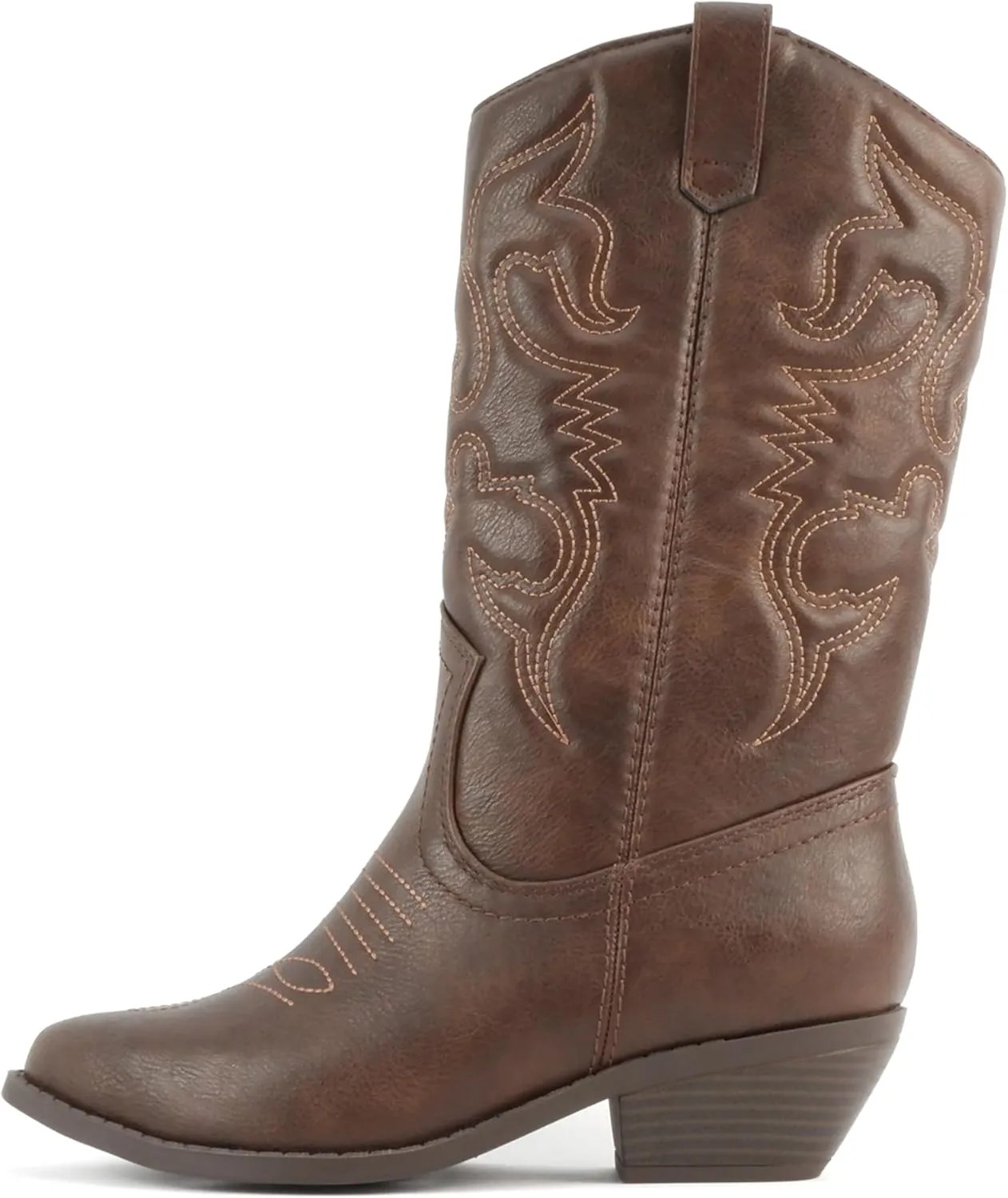 Soda “Rodeo” ~ Women's Knee High Western Cowboy Boots with Stitched Detailing, Pointed Toe, and Low Block Heel