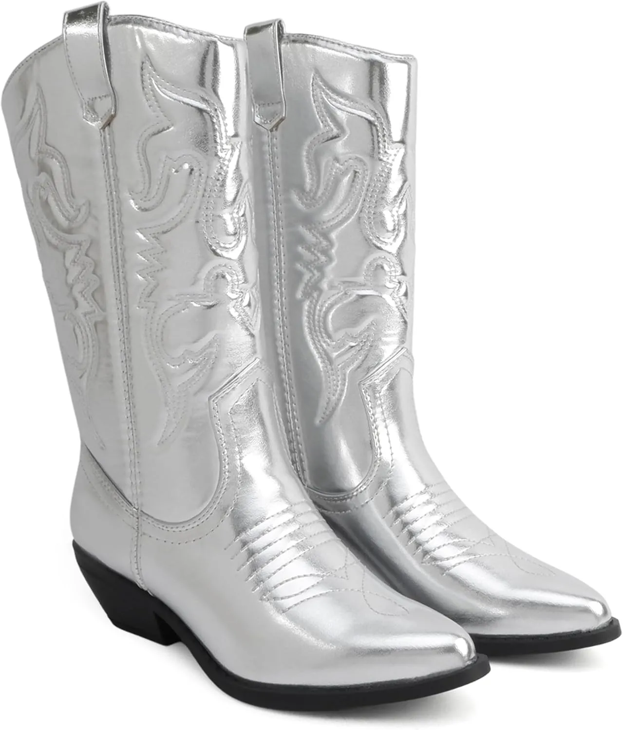 Soda “Rodeo” ~ Women's Knee High Western Cowboy Boots with Stitched Detailing, Pointed Toe, and Low Block Heel