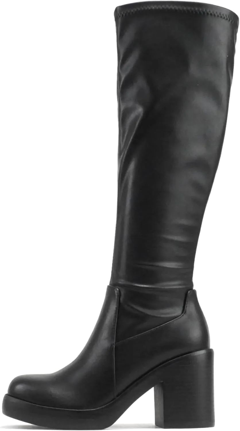 Soda Sonia ~ Women Knee High Chunky Block Heel Platform Boots