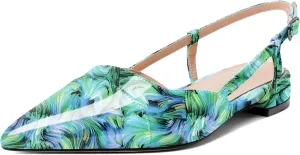Soireelady Women's Pointed Toe Slingback Flats Ankle Strap Cap Toe Flats Leisure Walking Travel Office Ballet Flat Shoes