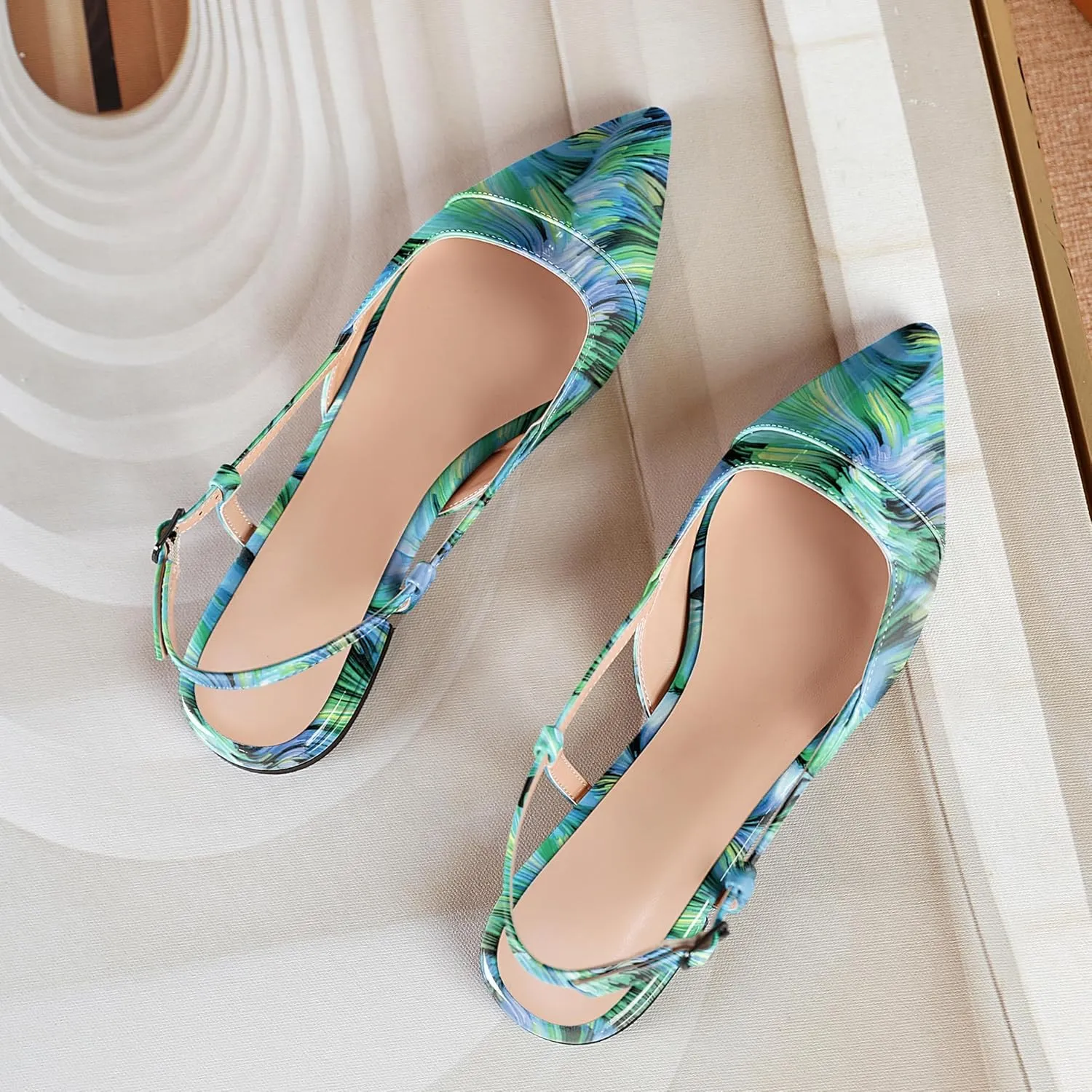 Soireelady Women's Pointed Toe Slingback Flats Ankle Strap Cap Toe Flats Leisure Walking Travel Office Ballet Flat Shoes